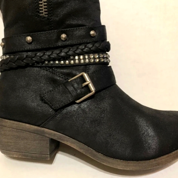 Redpoll Studded Knee High Buckle Riding Boots, Black Size  6.5 - Picture 4 of 8